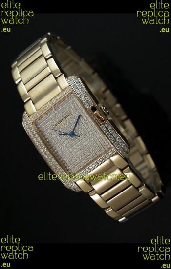 Cartier Tank Anglaise Ladies Replica Watch in Yellow Gold Case/Strap