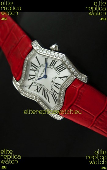 Cartier Tank Folle Ladies Replica Watch in Steel Case/Red Strap