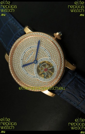 Ronde De Cartier Tourbillon Replica Watch Pink Gold Case - Purple Strap