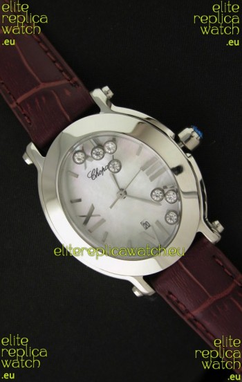 Chopard Happy Sport Ladies Japanese Replica Watch in Brown Strap