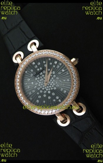 Chopard Xtravaganza Ladies Ladies Japanese Replica Rose Gold Watch in Grey Dial 