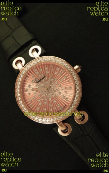 Chopard Xtravaganza Ladies Ladies Japanese Replica Rose Gold Watch in Gold Dial 
