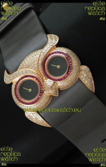 Chopard Animal World Ladies Owl Black Full Diamond Watch with Gold Plating