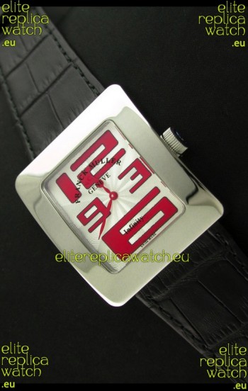 Franck Muller Geneve Infinity Japanese Steel Watch in Red Numeral Markers