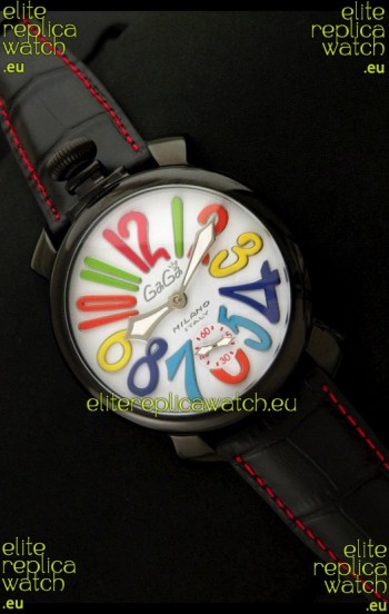 Gaga Milano Italy Japanese Replica PVD Watch in Black Leather Strap
