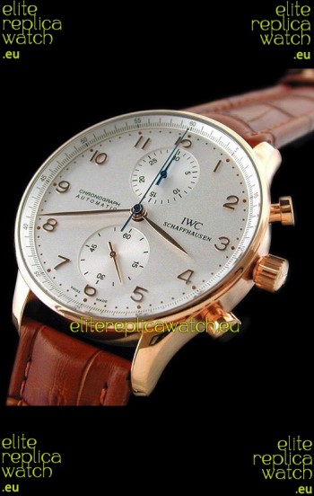 IWC Portuguese Chronograph Swiss Replica Watch in Rose Gold Casing