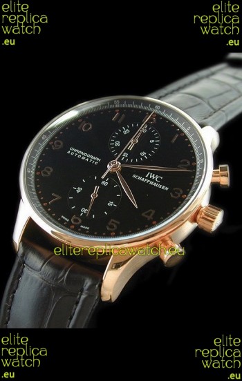 IWC Portuguese Chronograph Swiss Replica Watch in Black Dial