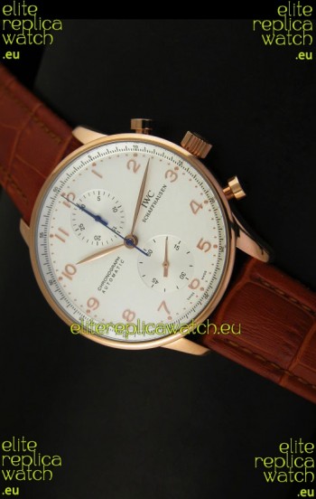 IWC Portuguese Chronograph Swiss Replica Watch in Pink Gold - 1:1 Mirror Replica Edition