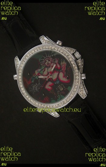 Five Time Zones J&C Imitations Japanese Watch in Full Diamonds