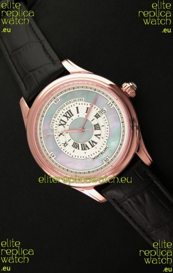 Montblanc Pure Mechanique Horlogere Swiss Replica Rose Gold Watch in Mop Blue Dial