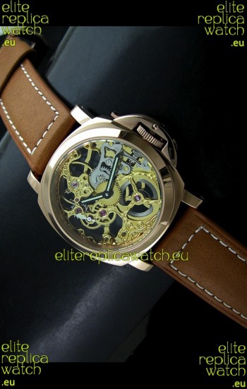 Panerai Luminor Skeleton Dial Swiss Watch in Rose Gold Casing