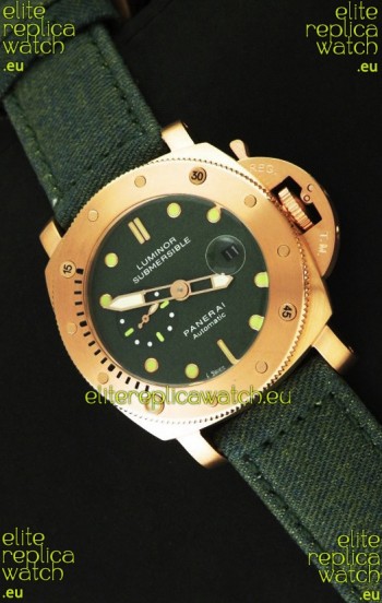 Panerai Luminor Submersible 1000M Japanese Automatic Rose Gold Watch in Green Dial