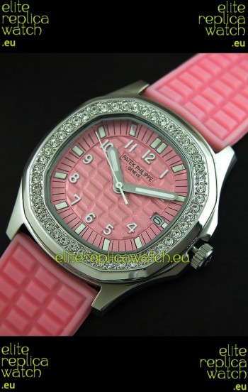 Patek Phillipe Nautilis Swiss Diamond Replica Watch in Pink Dial