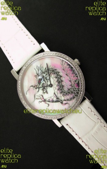 Piaget Mecanique Dragon Replica Watch in White Leather Strap