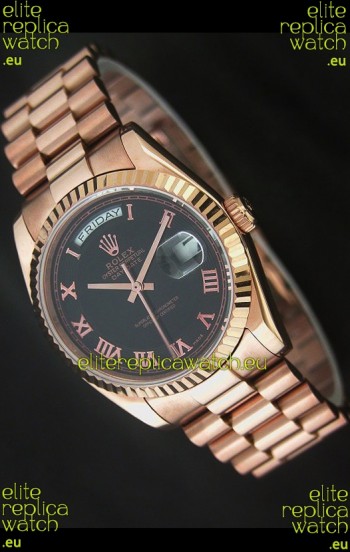 Rolex Day Date Japanese Rose Gold Watch in Black Dial