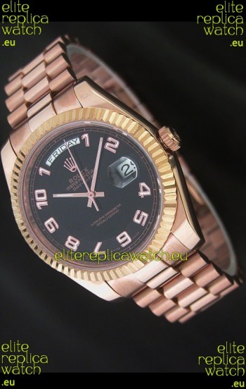 Rolex Day Date Japanese Replica Steel Watch in Black Dial