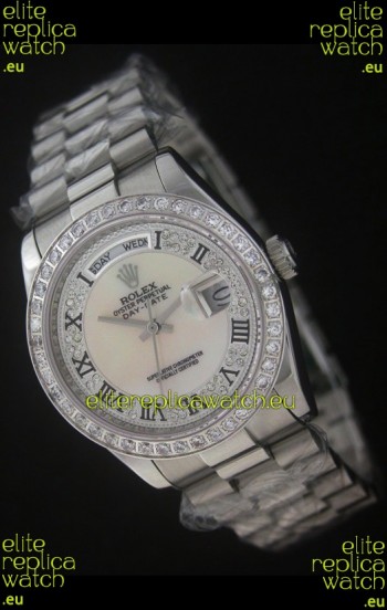 Rolex Day Date Just Japanese Replica Watch in Mop Scream White Dial