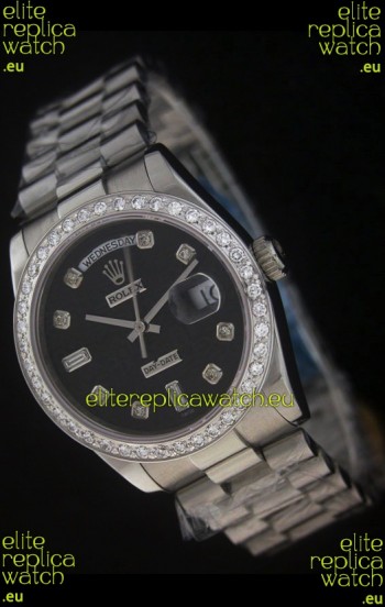 Rolex Day Date Just Japanese Replica Watch in Black Dial