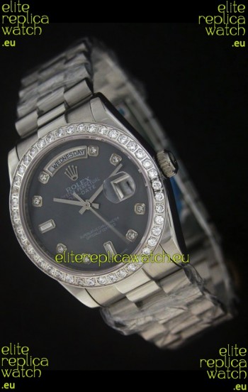 Rolex Day Date Just Japanese Replica Watch in Black Dial 