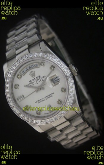 Rolex Day Date Just Japanese Replica Watch in White Dial 