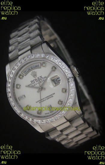 Rolex Day Date Just Japanese Replica Watch in White Dial
