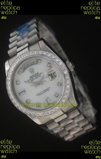 Rolex Day Date Just Japanese Replica Watch in White Dial