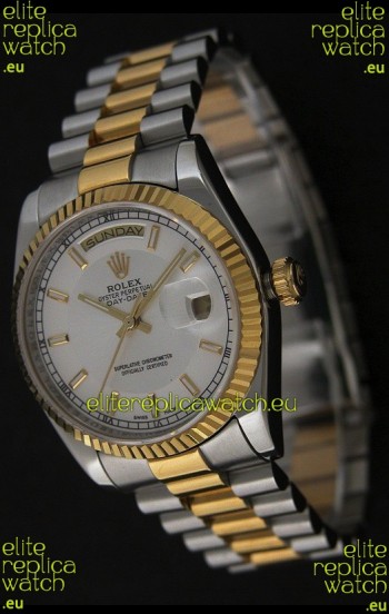 Rolex Day Date Just Japanese Replica Two Tone Gold Watch in White Dial