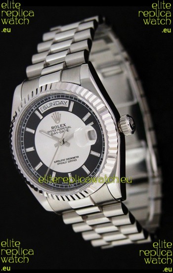 Rolex Day Date Just Japanese Replica Watch in Black & White Dial
