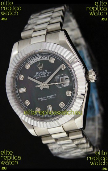 Rolex Oyster Perpetual Day Date Japanese Replica Watch in Black Mother of Pearl Dial