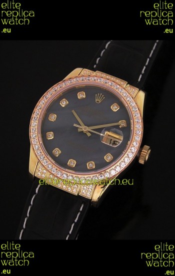 Rolex DateJust Japanese Mens Replica Yellow Gold Watch in Colorful Mother of Pearl Dial