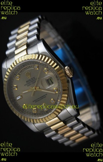 Rolex Day Date Just Japanese Replica Two Tone Gold Watch in Golden Dial