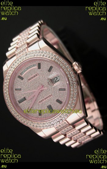 Rolex Day Date Japanese Automatic Rose Gold Watch in Ruby Stick Markers