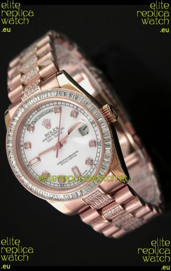 Rolex Oyster Perpetual Day Date Japanese Rose Gold Automatic Watch in Diamond Markers