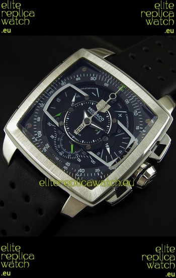 Tag Heuer Monaco Mikrograph Japanese Replica Watch in Black/Green Strap