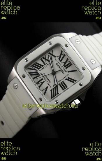 Cartier Santos Swiss Replica Automatic Watch in White Dial