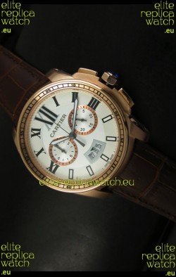 Calibre De Cartier Chronograph Japanese Replica Watch in Pink Gold