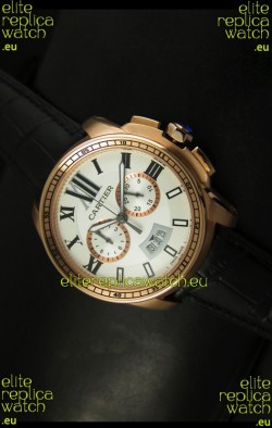 Calibre De Cartier Chronograph Japanese Replica Watch in Pink Gold