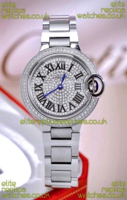 Ballon De Cartier Swiss Quartz 33MM Stainless Steel Diamonds Super Clone Watch 