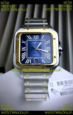 Cartier Santos De Cartier 904L Steel Blue Dial Two Tone Swiss Replica Watch 