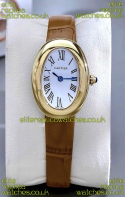 Cartier Baignoire Yellow Gold 23MM Super Clone Watch Brown Strap