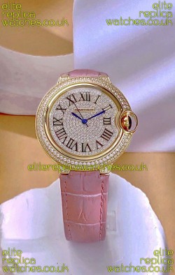 Ballon De Cartier Swiss Quartz 36MM Rose Gold Diamonds Super Clone Watch 