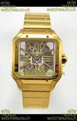Cartier Santos Yellow Gold Skeleton Dial Super Clone Watch 