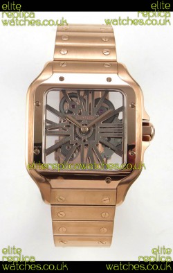 Cartier Santos Rose Gold Skeleton Dial Super Clone Watch 