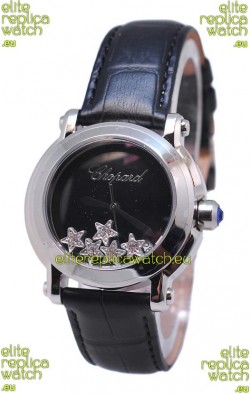 Chopard Happy Sport Star Shaped Diamonds Swiss Watch in Black Strap