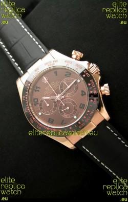 Rolex Oyster Daytona Cosmograph Swiss Replica Rose Gold Watch in Brown Dial