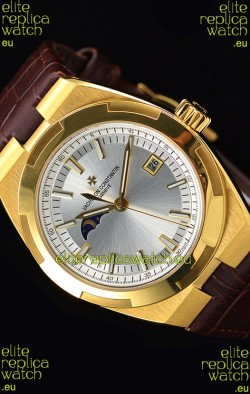 Vacheron Constantin Overseas MoonPhase Yellow Gold Swiss Watch in Brown Strap