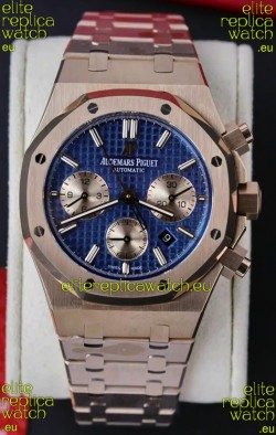 Audemars Piguet Royal Oak Chronograph Rose Gold Blue Dial Steel Strap Swiss Replica Watch