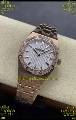 Audemars Piguet Royal Oak 33MM 904L Rose Gold White Dial 1:1 Mirror Replica Watch