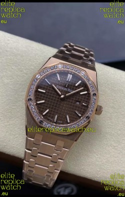 Audemars Piguet Royal Oak 33MM 904L Rose Gold Brown Dial 1:1 Mirror Replica Watch