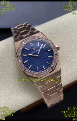 Audemars Piguet Royal Oak 33MM 904L Rose Gold Blue Dial 1:1 Mirror Replica Watch
